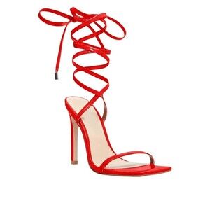 Ermonn Womens Strappy Lace Up Square Open Toe Stiletto Heeled Sandals Red Sz‎ 10